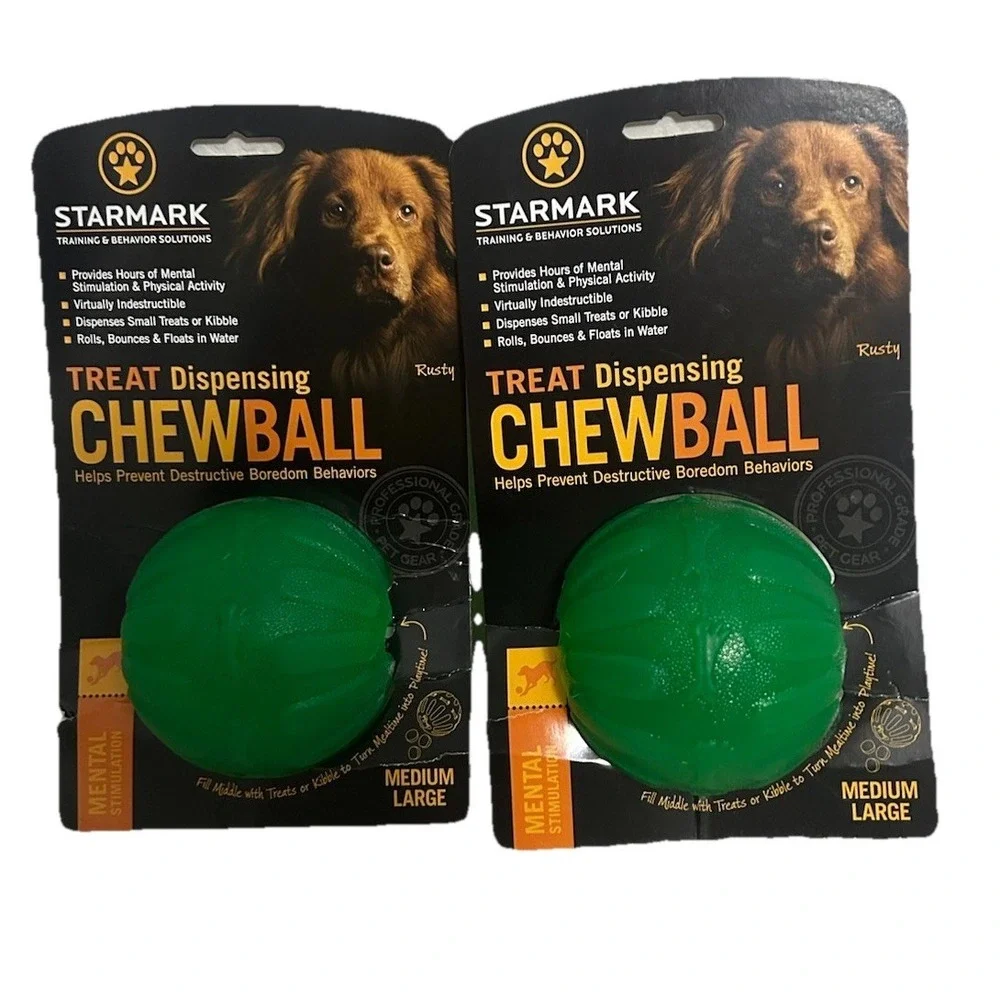 TWO StarMark Everlasting Medium Large Treat Dispensing Chew Balls Rubber Dog Toy